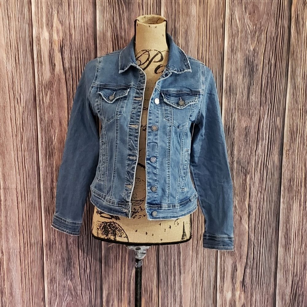 Vevel Jean Jacket, Y2K Vibe with Large Crisscross Stich Detail, Sz Medium